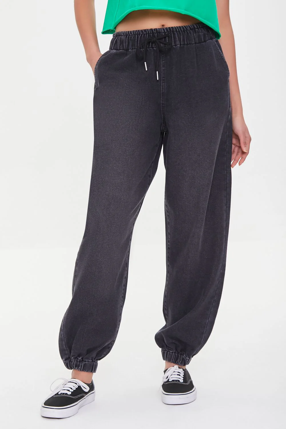 Drawstring High-Rise Denim Joggers - Image 2