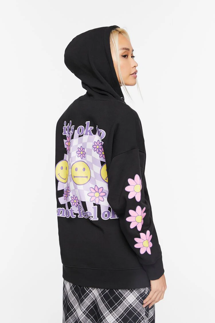 Happy Face Graphic Zip-Up Hoodie - Image 3