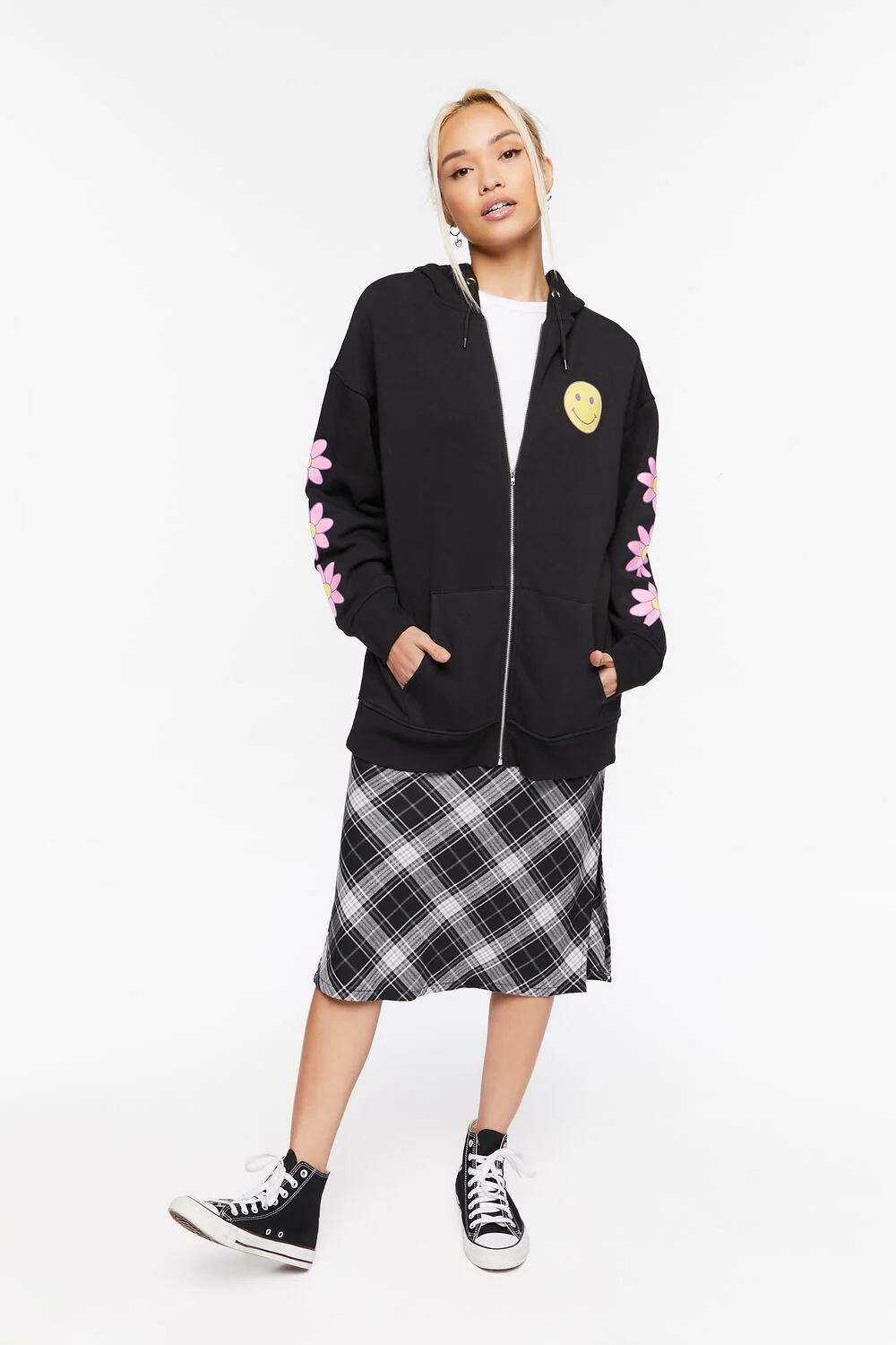Happy Face Graphic Zip-Up Hoodie - Image 4