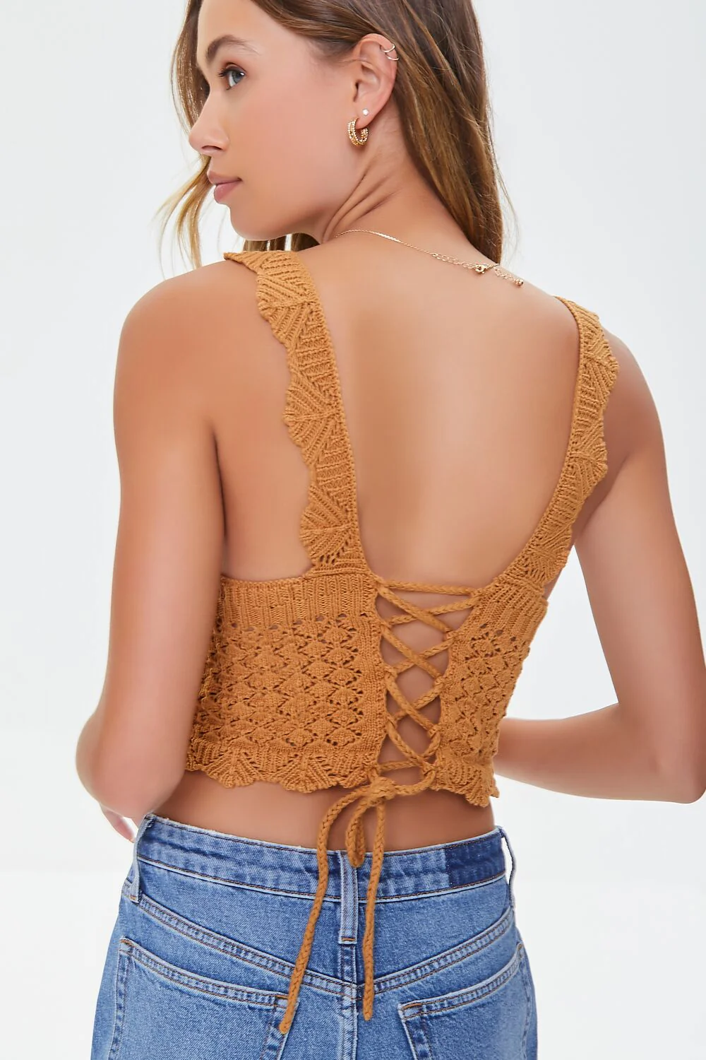 Crochet Lace-Up Crop Top - Image 3