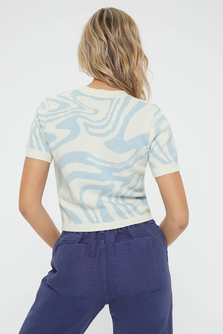 Abstract Print Sweater-Knit Top - Image 4