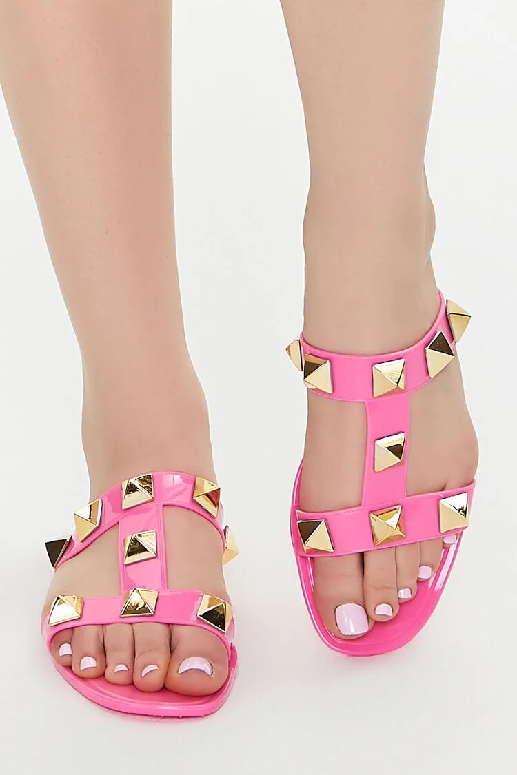 Studded Caged Jelly Sandals - Image 9