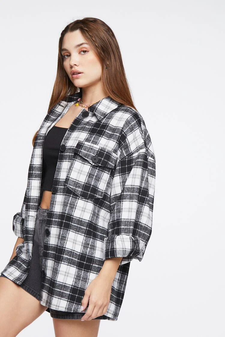 Plaid Button-Up Shacket - Image 2