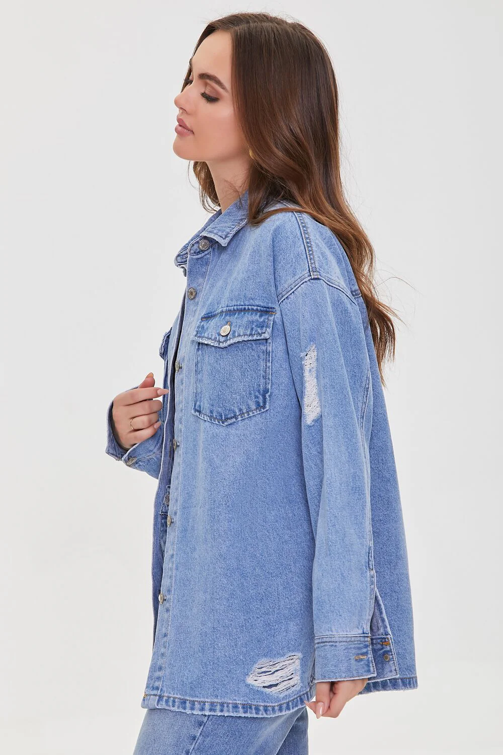 Denim Distressed Shacket - Image 2