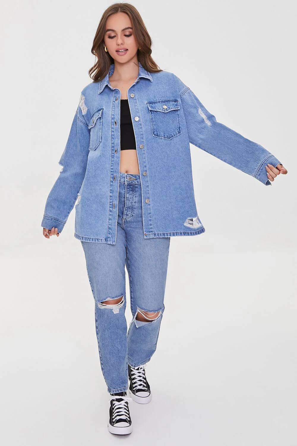 Denim Distressed Shacket - Image 4