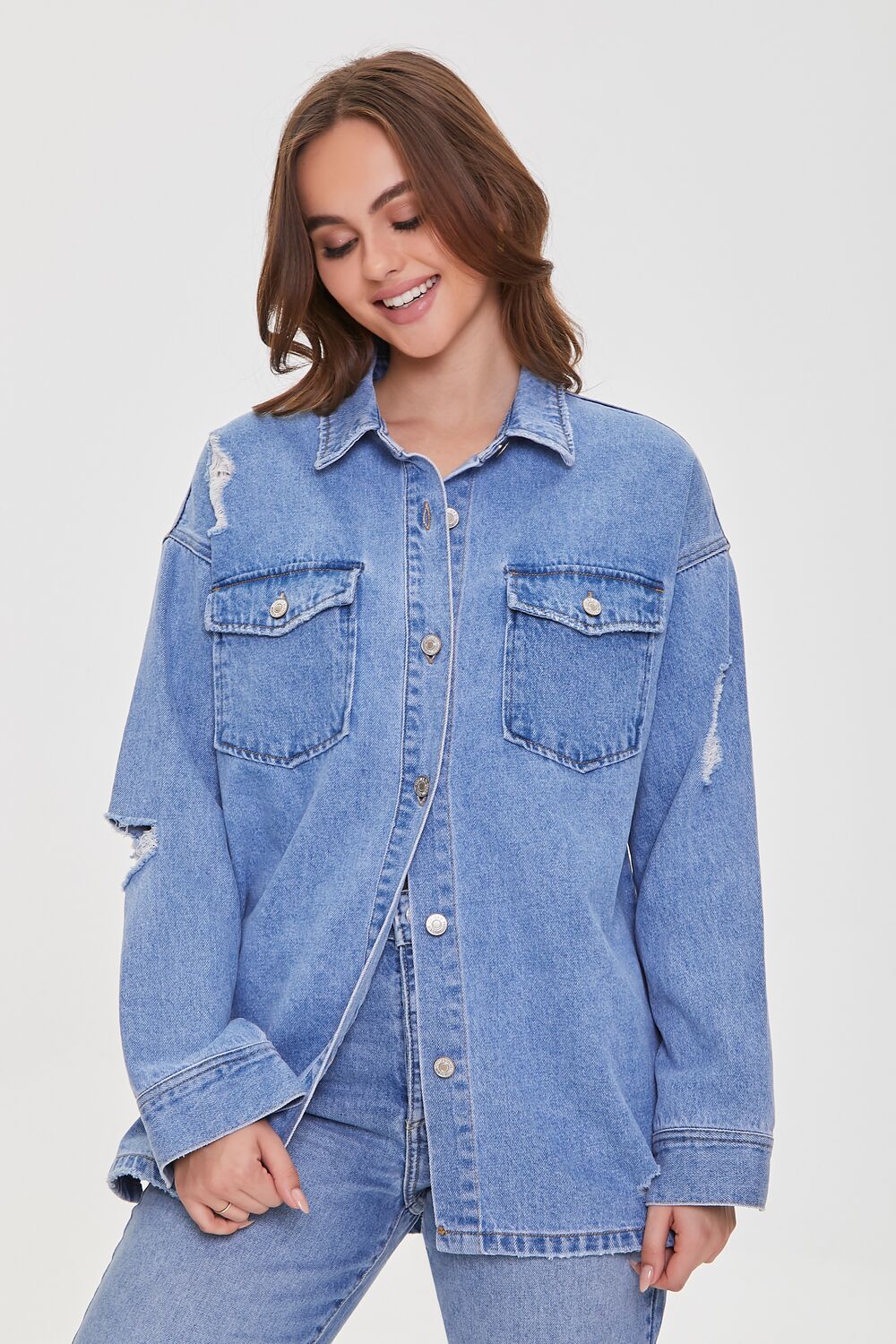 Denim Distressed Shacket - Image 5