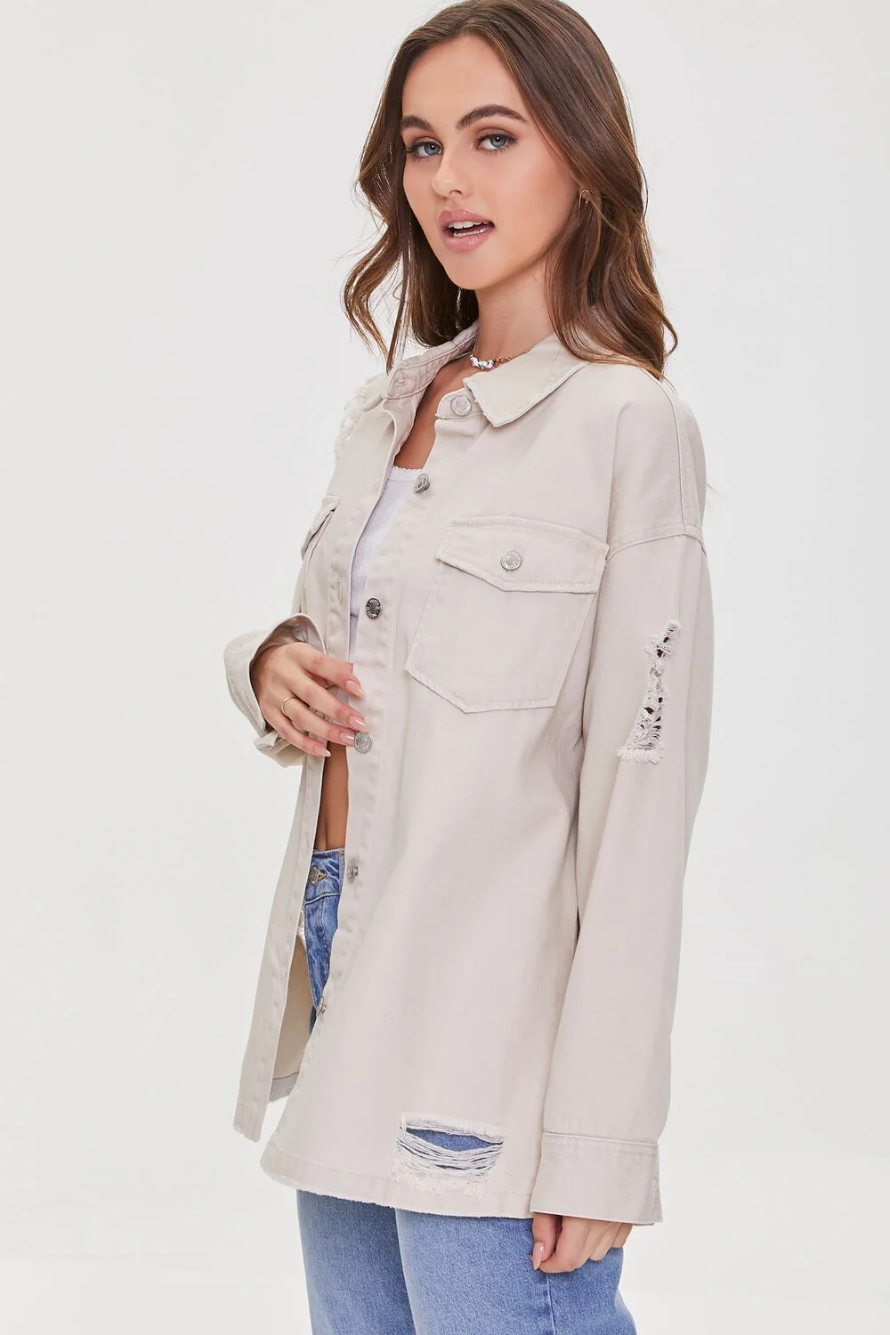 Distressed Twill Shacket - Image 2