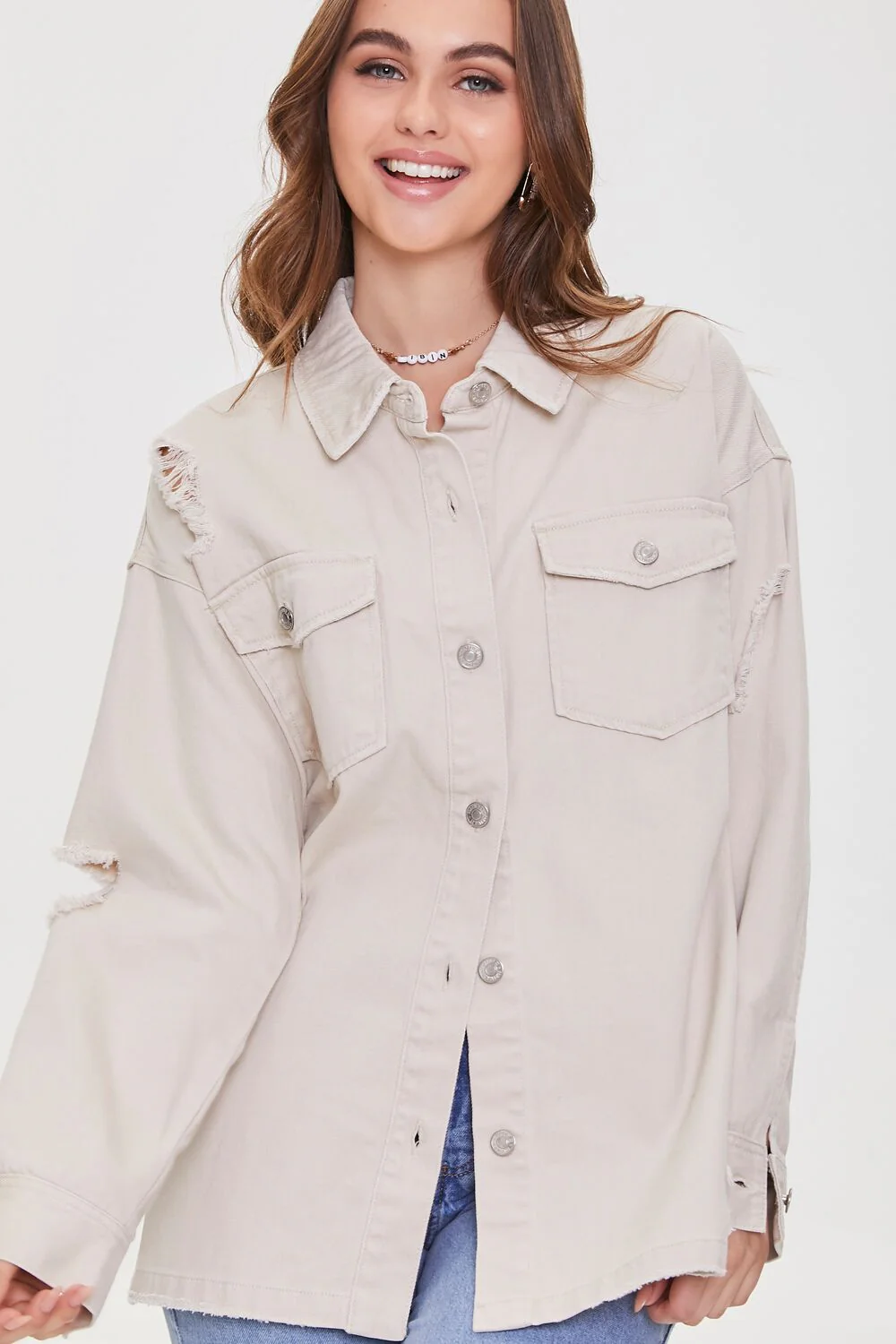 Distressed Twill Shacket - Image 5