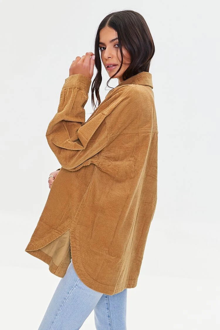Corduroy Dolphin-Hem Shacket - Image 2