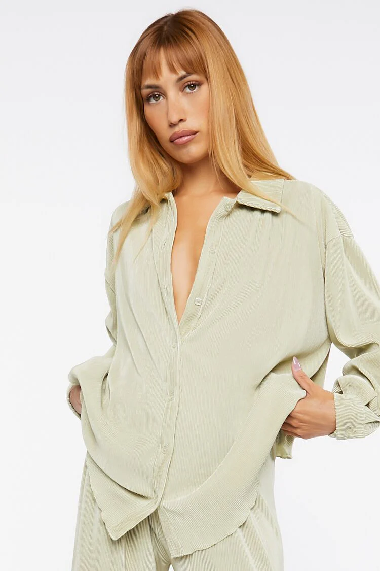Plisse Lettuce-Edge Shirt & Pants Set - Image 4