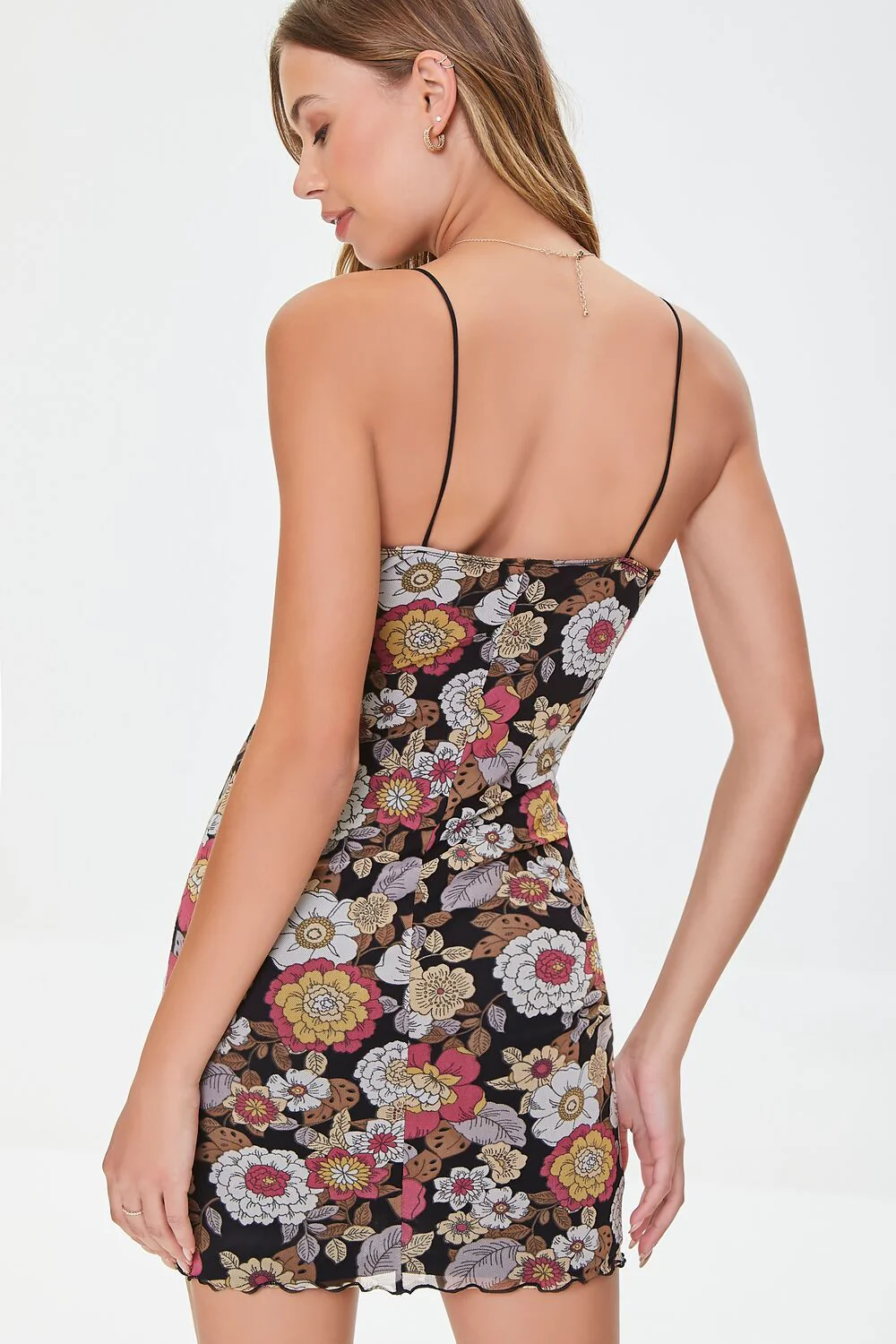 Floral Print Mesh Mini Dress - Image 3