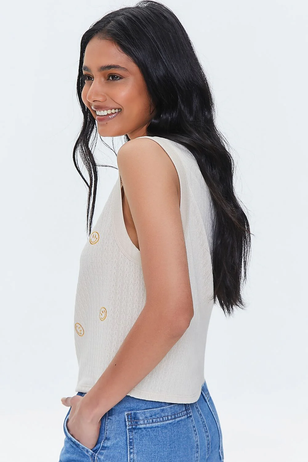 Embroidered Happy Face Tank Top - Image 2