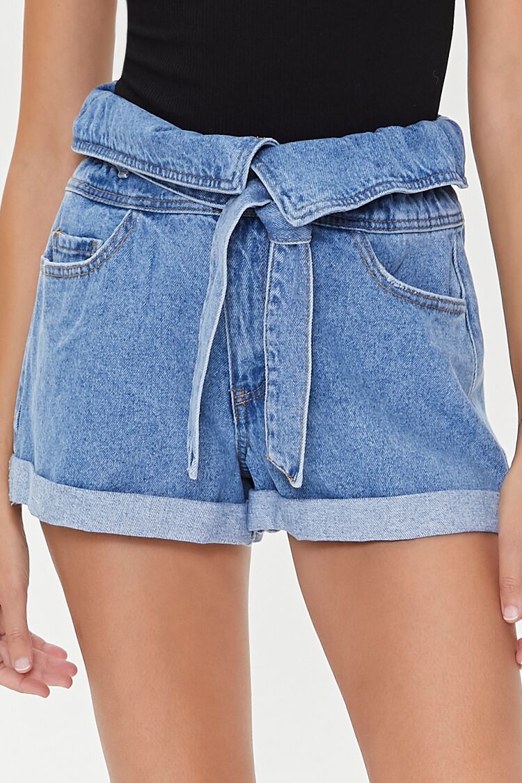 Belted Foldover Denim Shorts - Image 6
