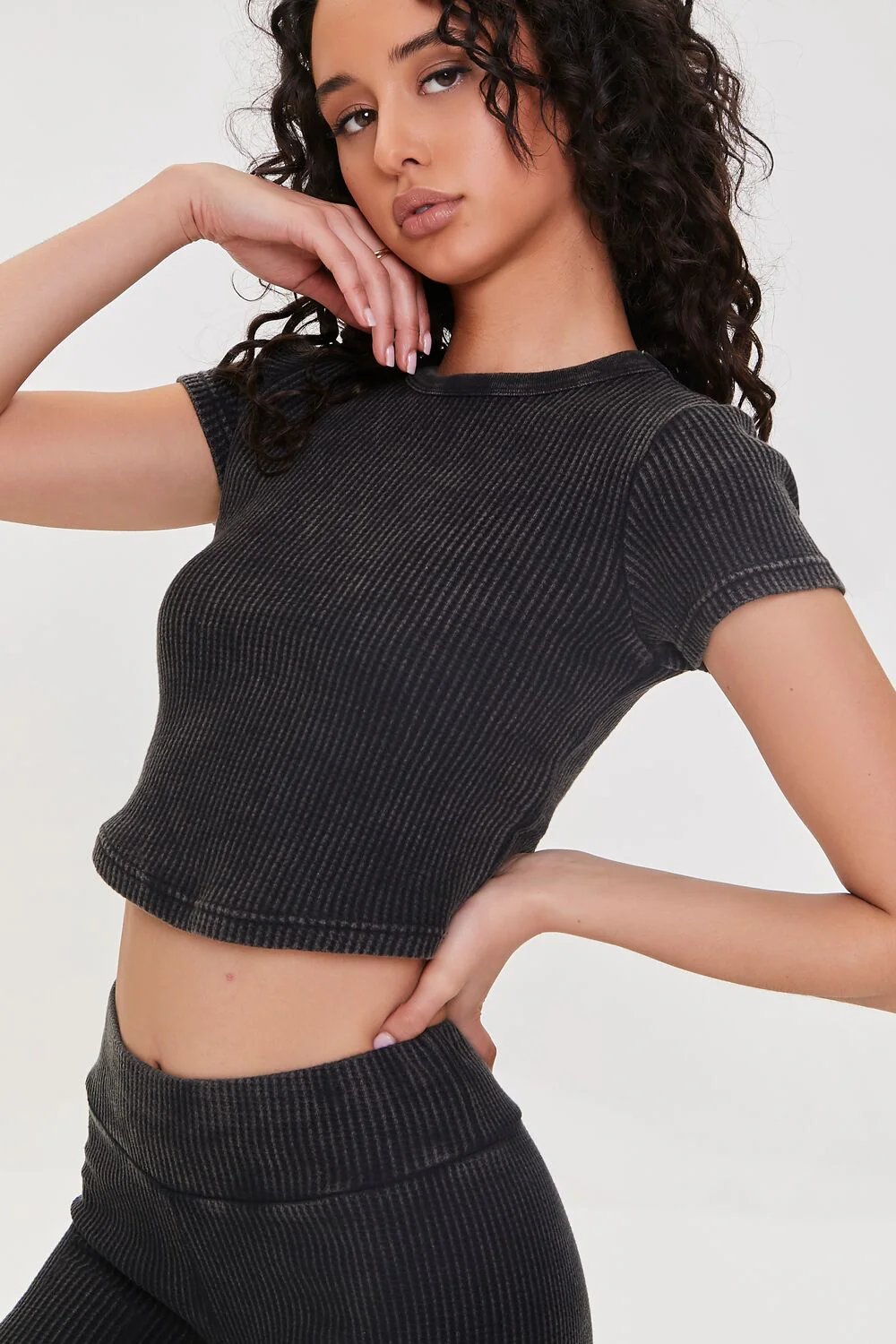 Cropped Waffle Knit Tee - Image 11
