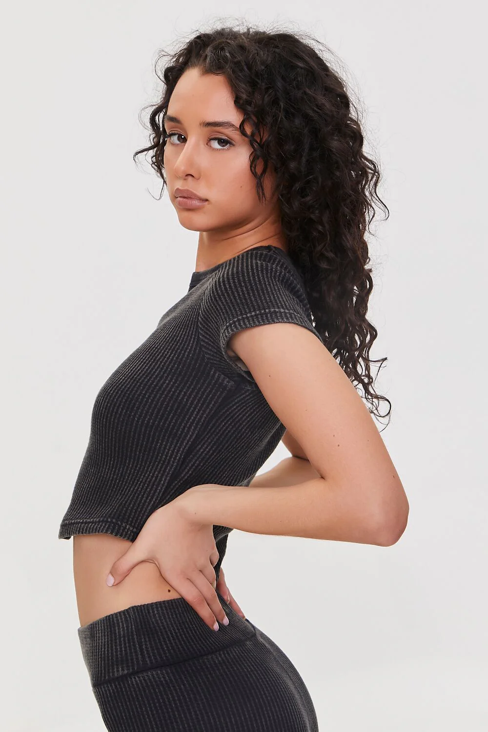Cropped Waffle Knit Tee - Image 12