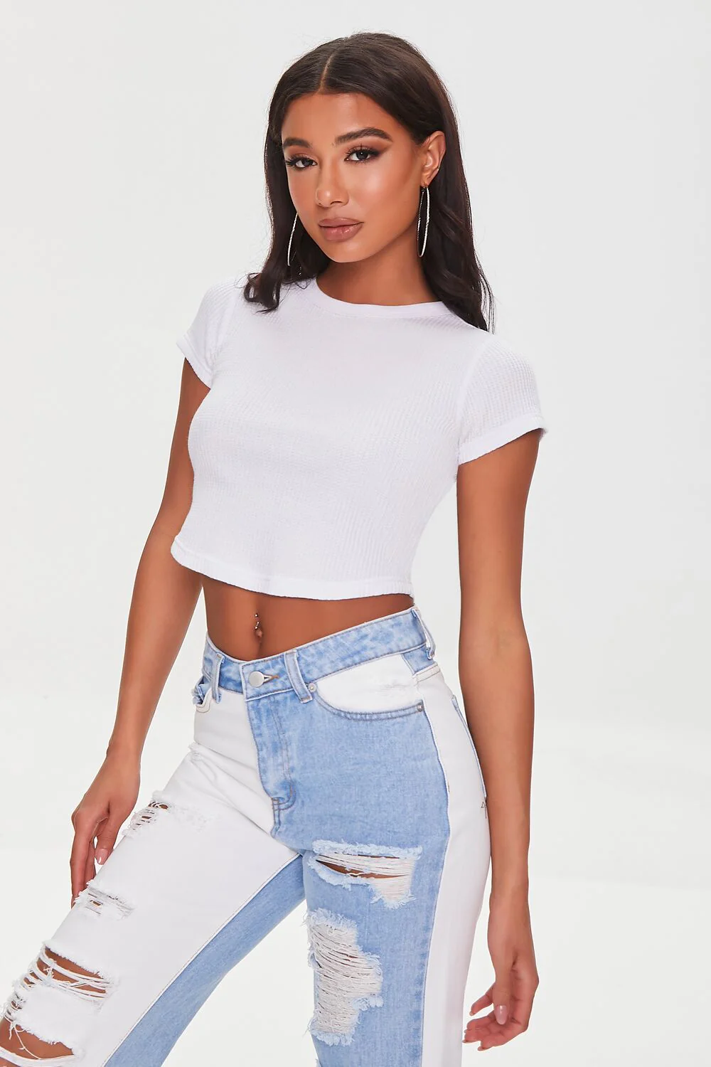 Cropped Waffle Knit Tee - Image 26