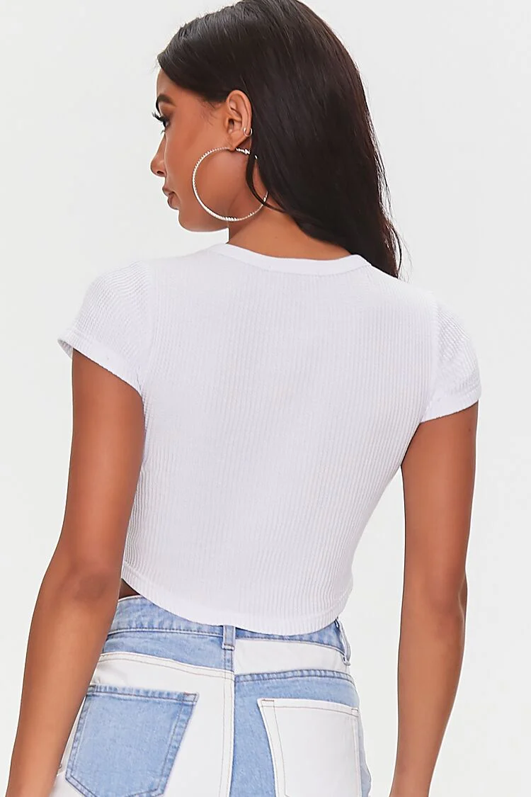 Cropped Waffle Knit Tee - Image 28