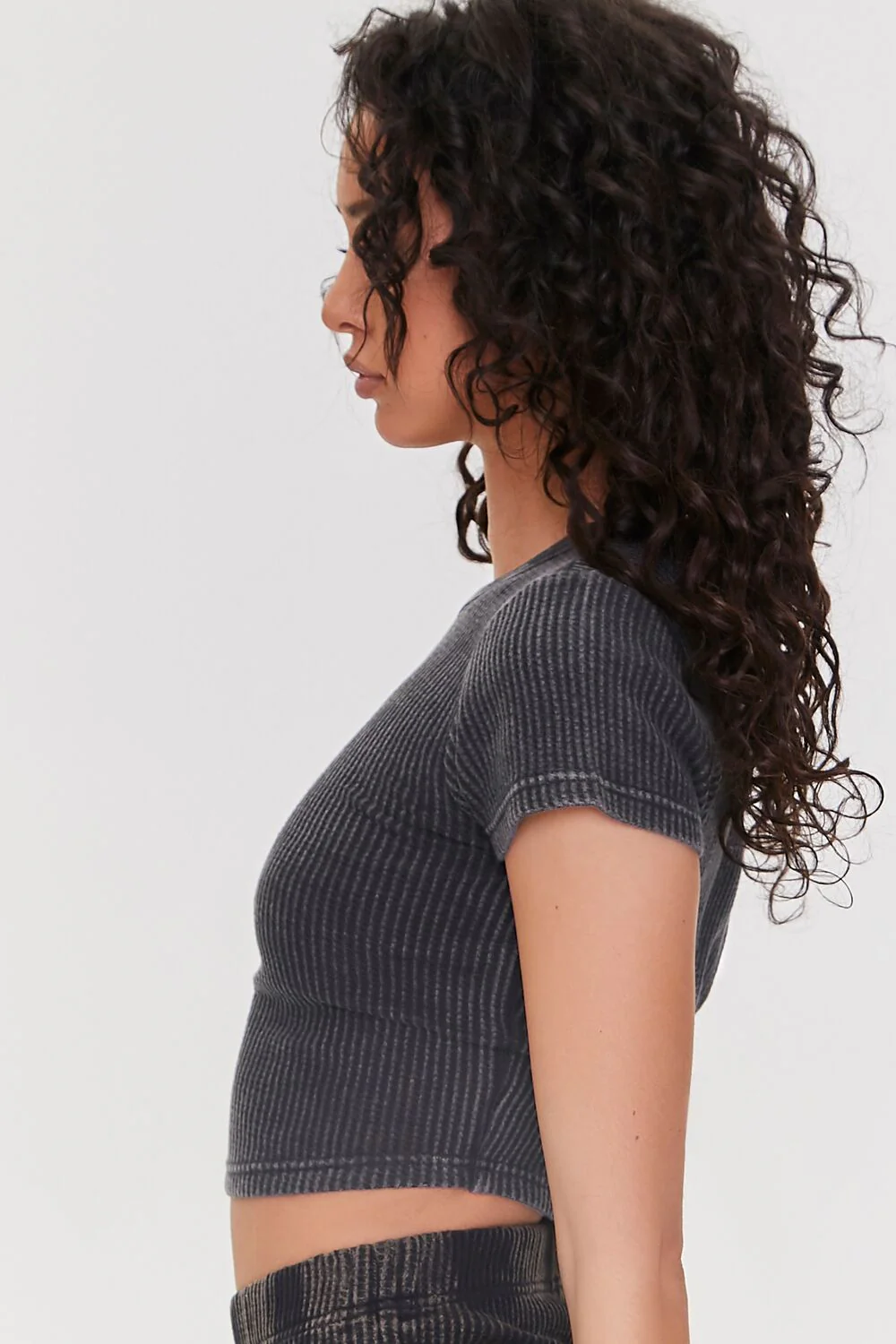 Cropped Waffle Knit Tee - Image 7