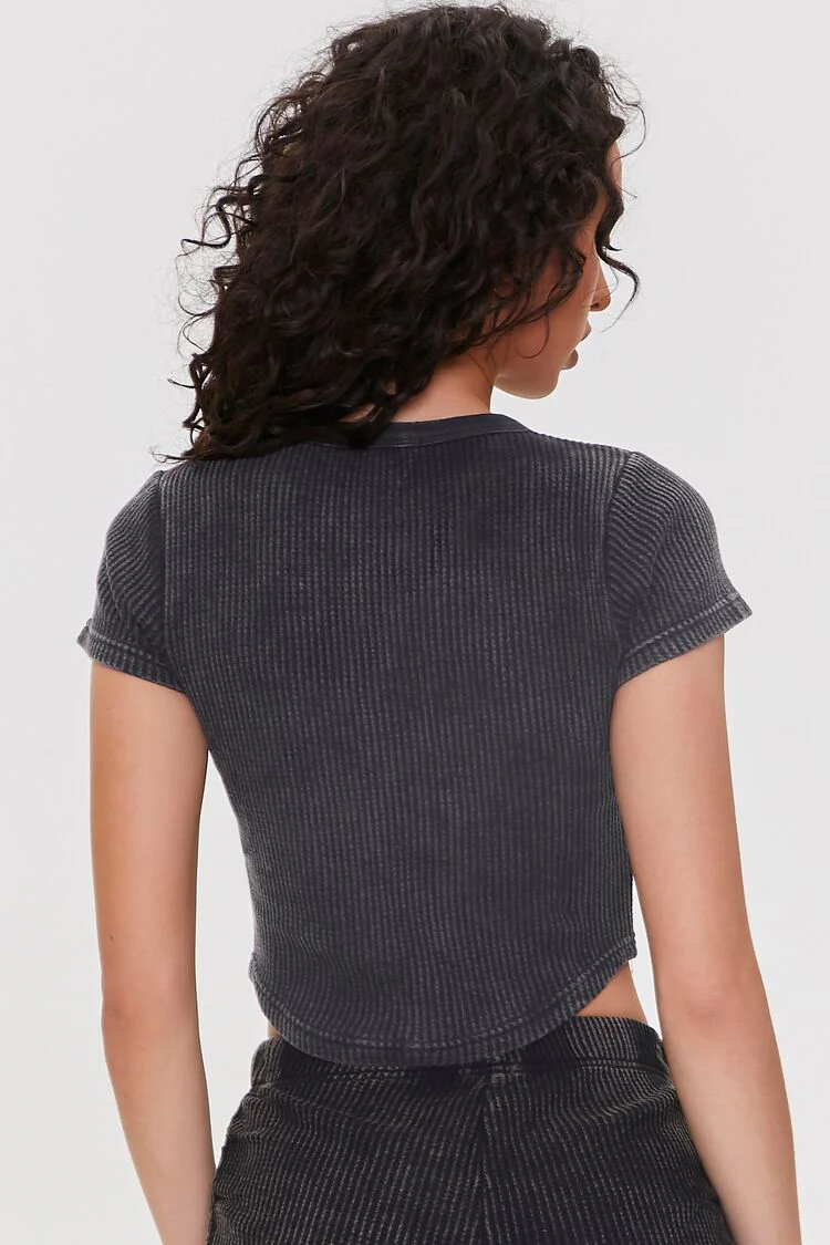 Cropped Waffle Knit Tee - Image 8