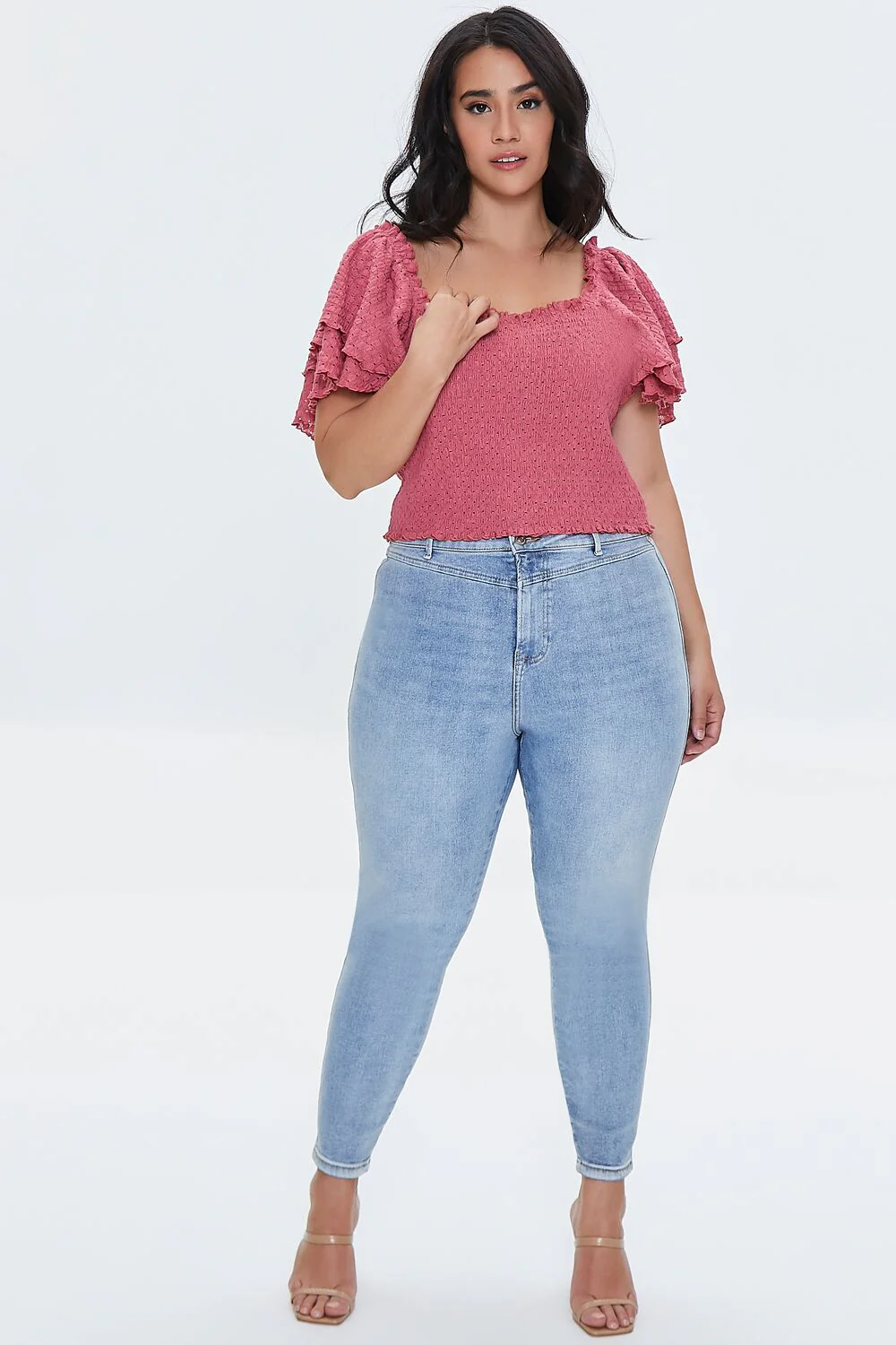 Plus Size Smocked Flounce-Sleeve Top - Image 4