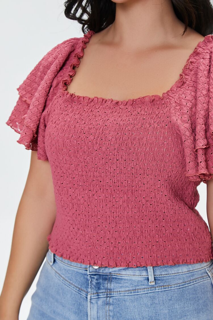 Plus Size Smocked Flounce-Sleeve Top - Image 5