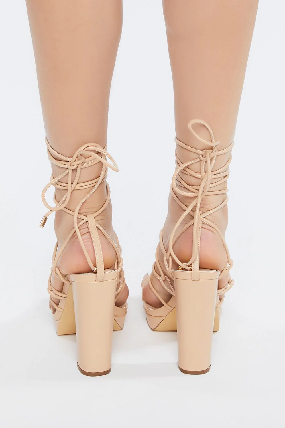 Faux Leather Lace-Up Block Heels - Image 3
