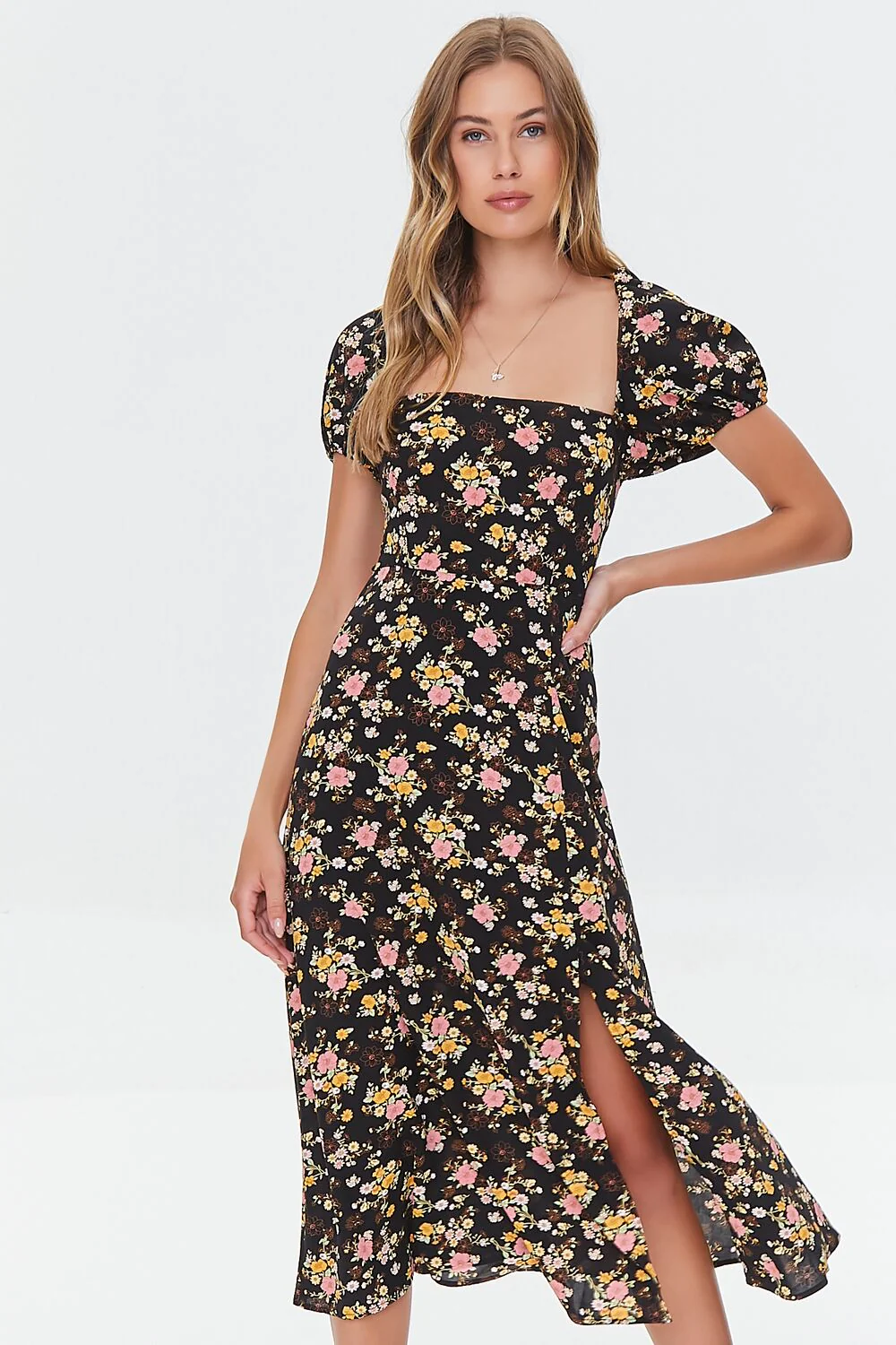 Floral Print Lace-Back Satin Dress - Image 4