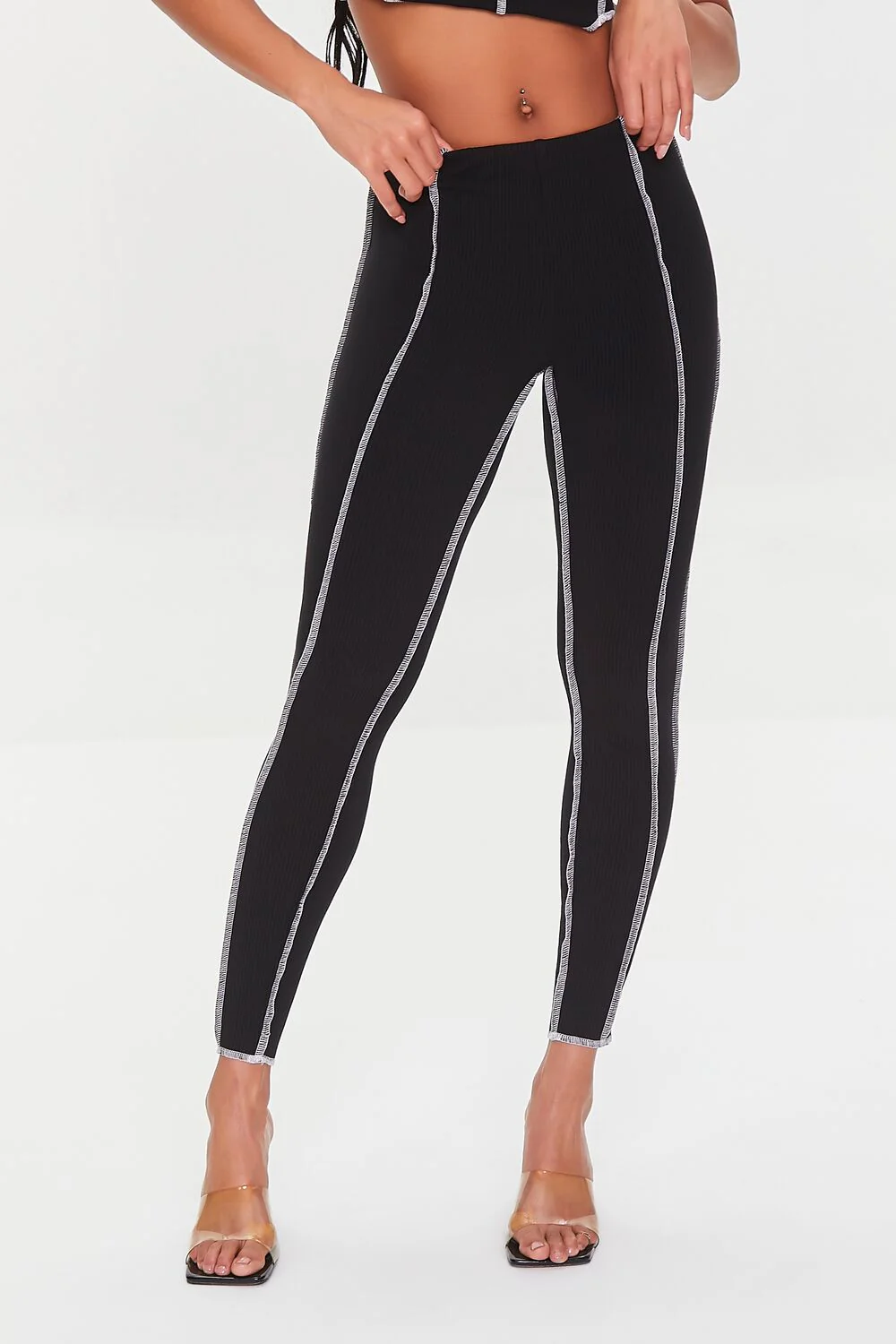 Contrast-Stitch Ribbed Leggings - Image 2
