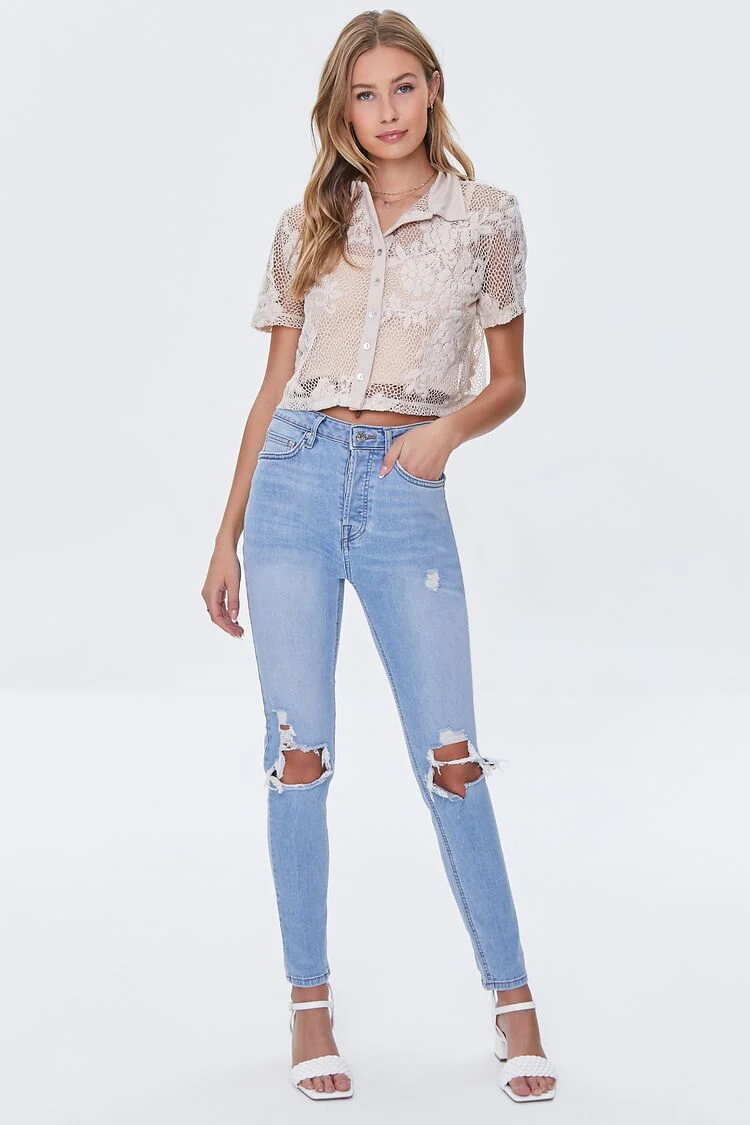 Sheer Crochet Lace Shirt - Image 4