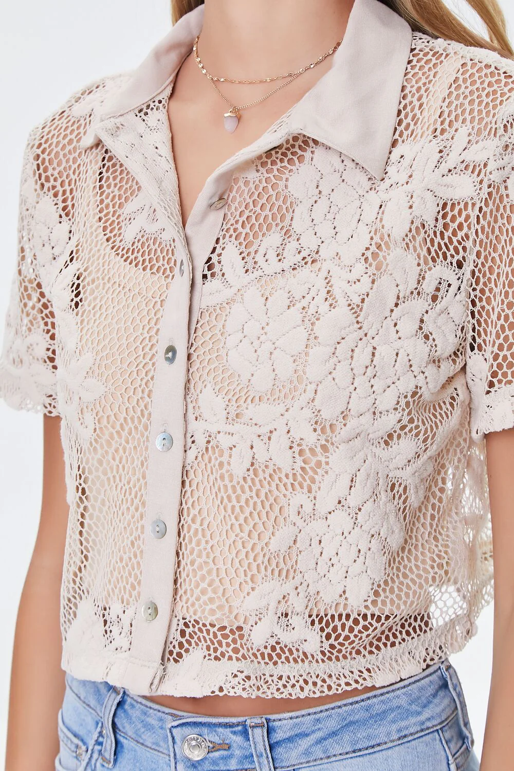 Sheer Crochet Lace Shirt - Image 5