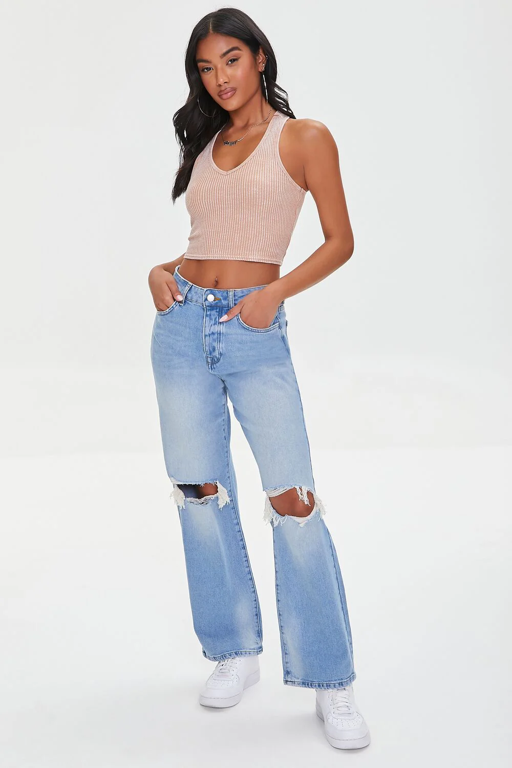 Waffle Knit Cropped Tank Top - Image 4