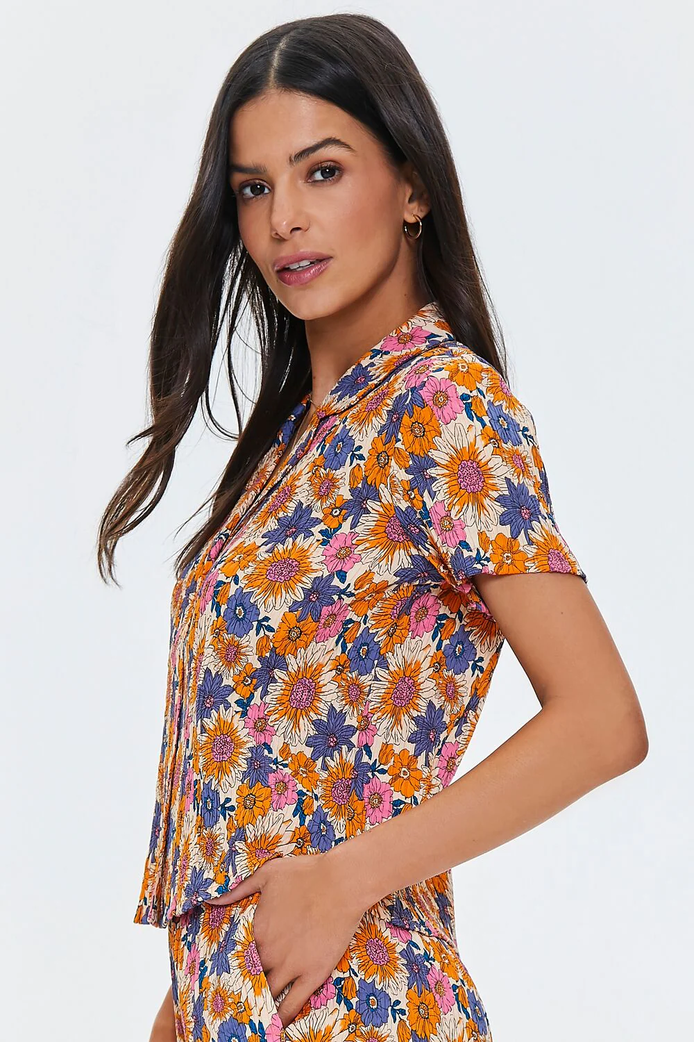 Pleated Floral Print Shirt - Image 2