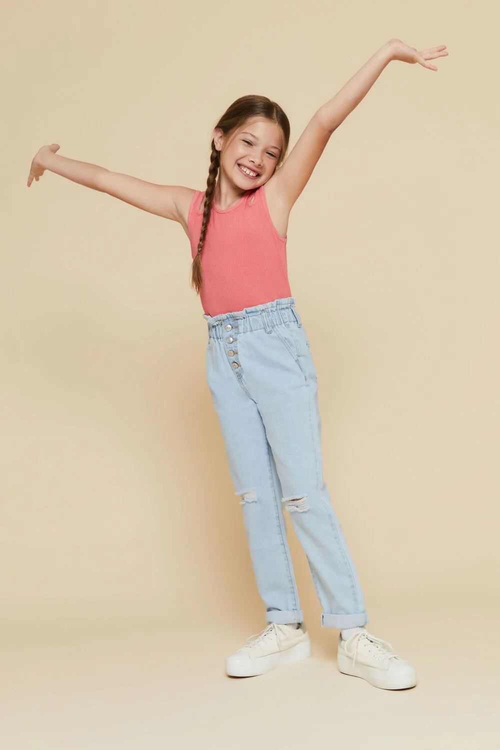 Girls Distressed Paperbag Jeans (Kids) - Image 2