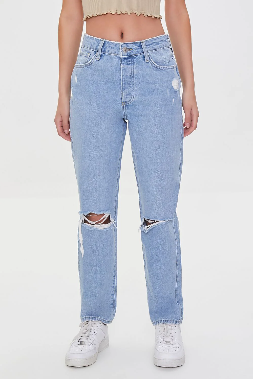 Recycled Cotton Distressed High-Rise Mom Jeans - Image 2