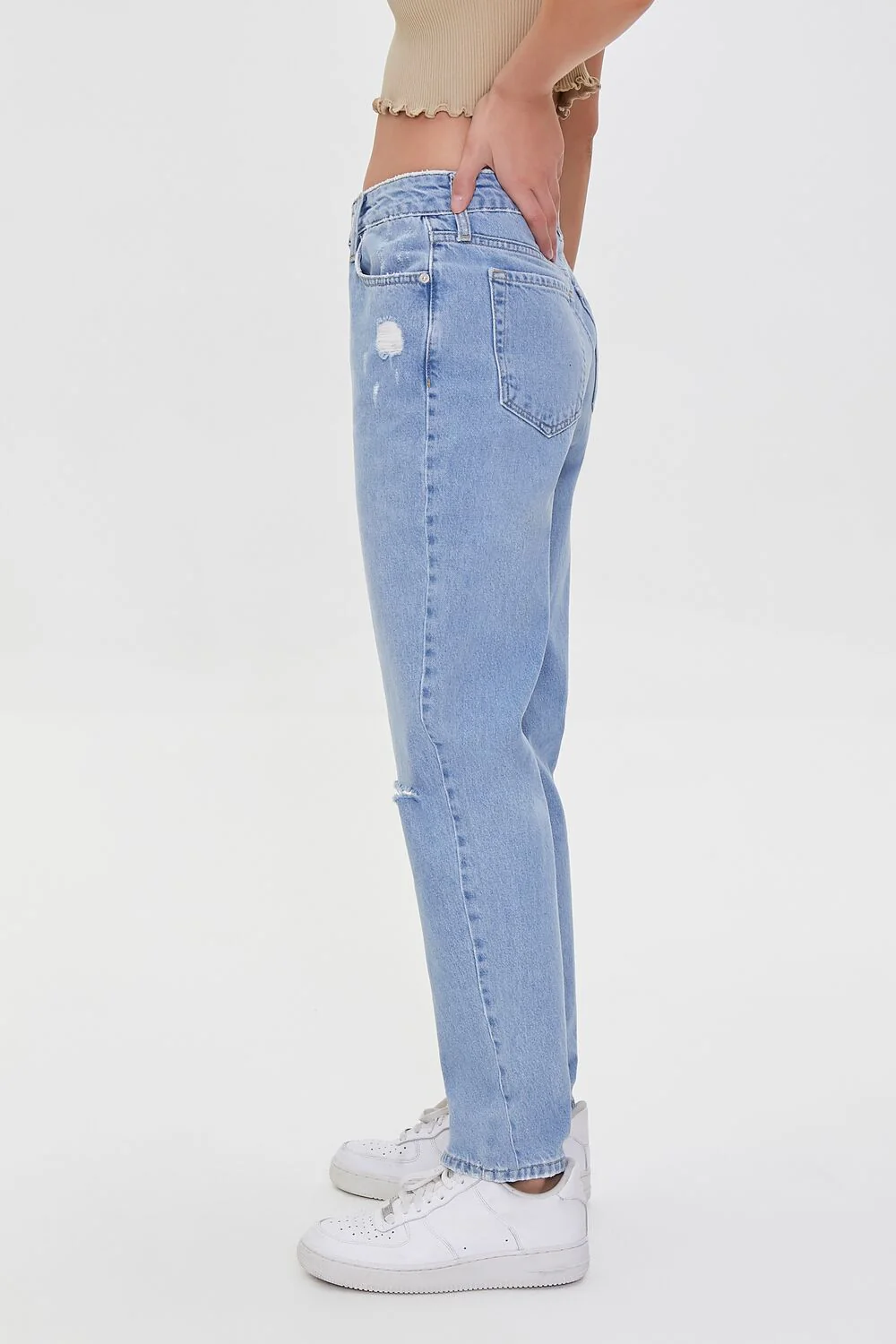 Recycled Cotton Distressed High-Rise Mom Jeans - Image 3