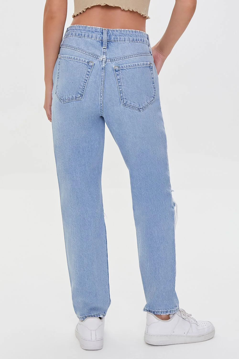 Recycled Cotton Distressed High-Rise Mom Jeans - Image 4