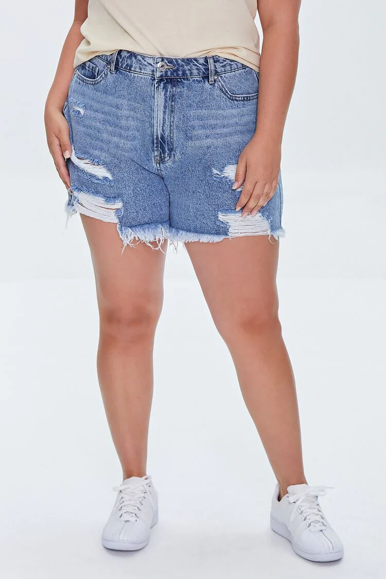 Plus Size Distressed Denim Mom Shorts - Image 2