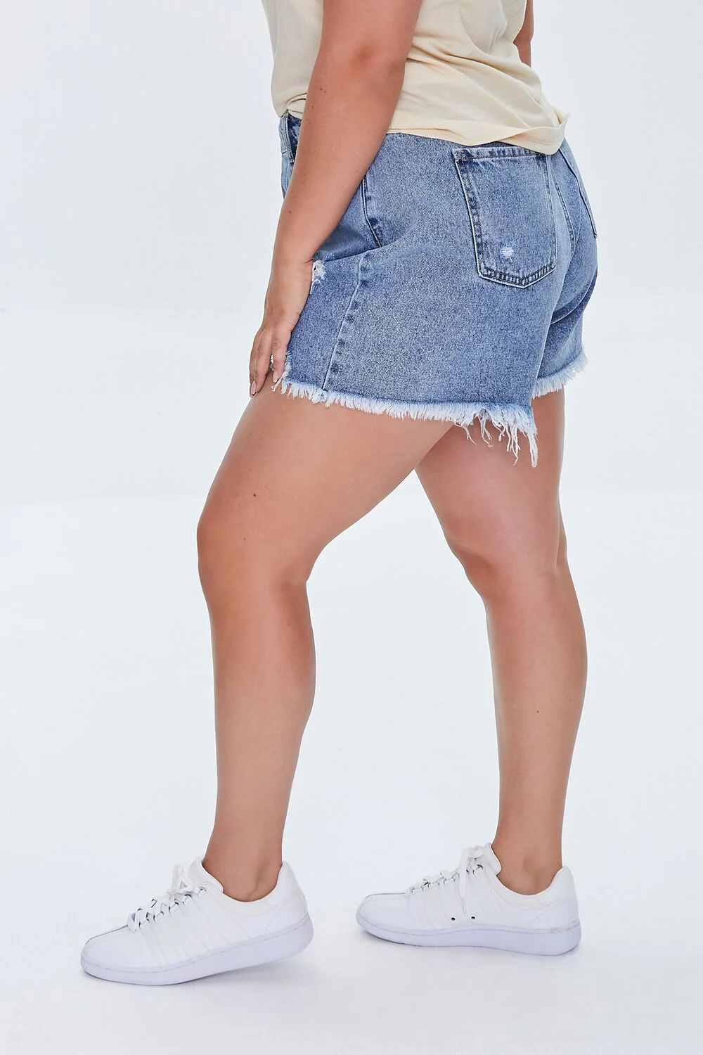 Plus Size Distressed Denim Mom Shorts - Image 3
