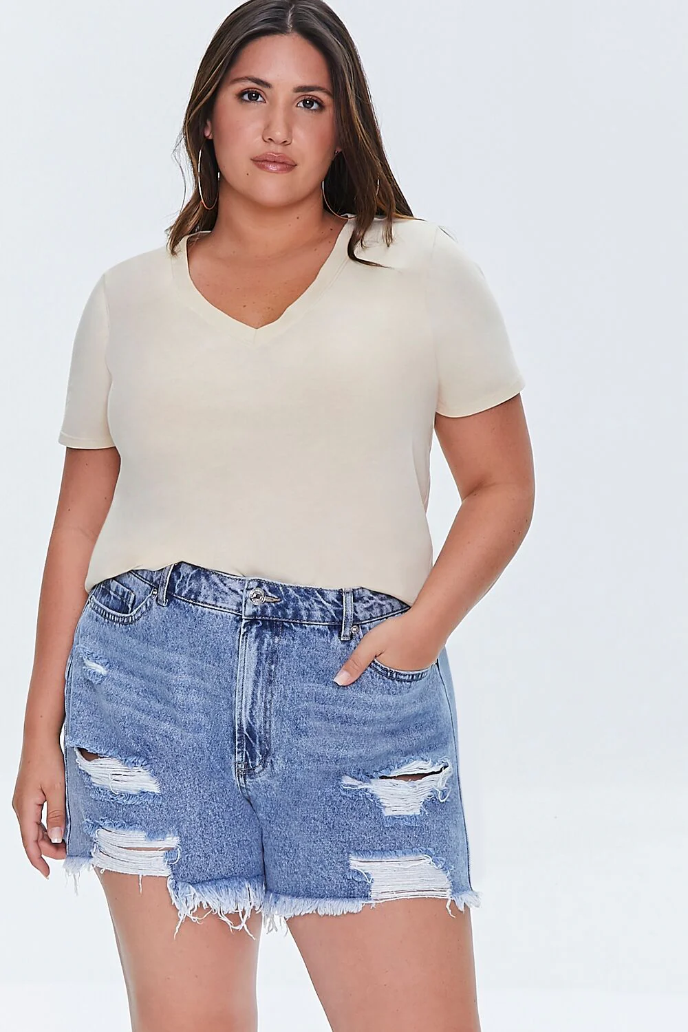 Plus Size Distressed Denim Mom Shorts - Image 6