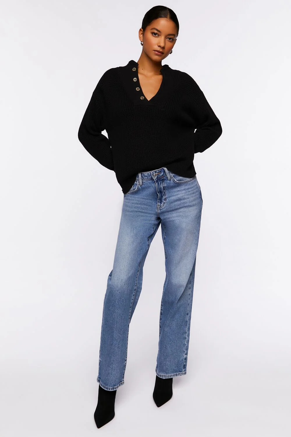 Half-Button Drop-Sleeve Sweater - Image 4