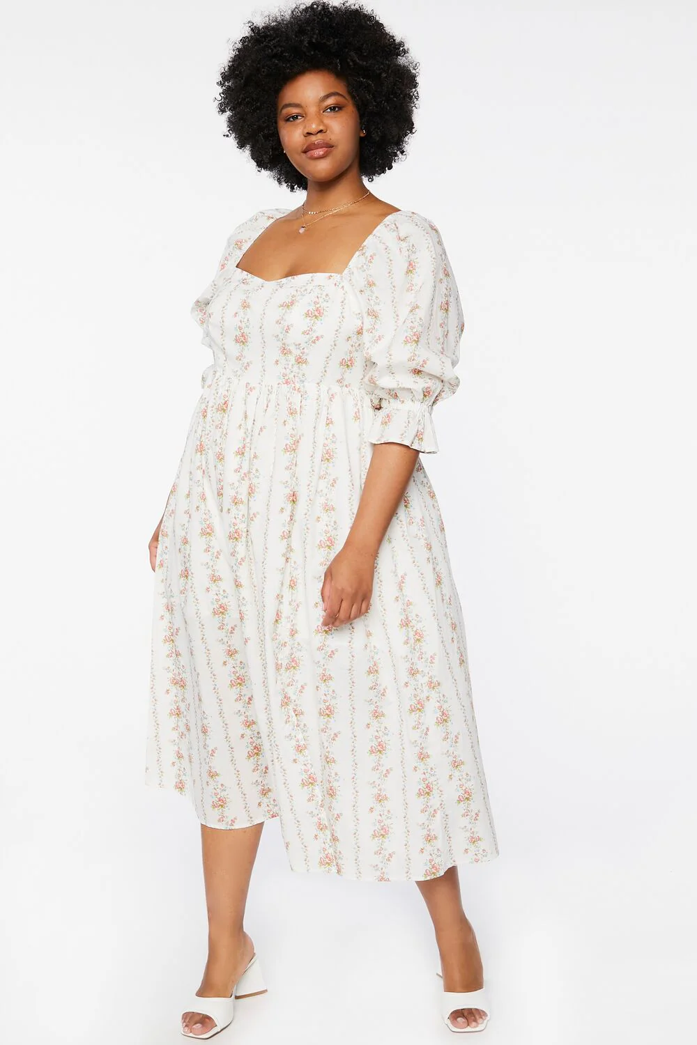 Plus Size Floral Print Midi Dress - Image 4