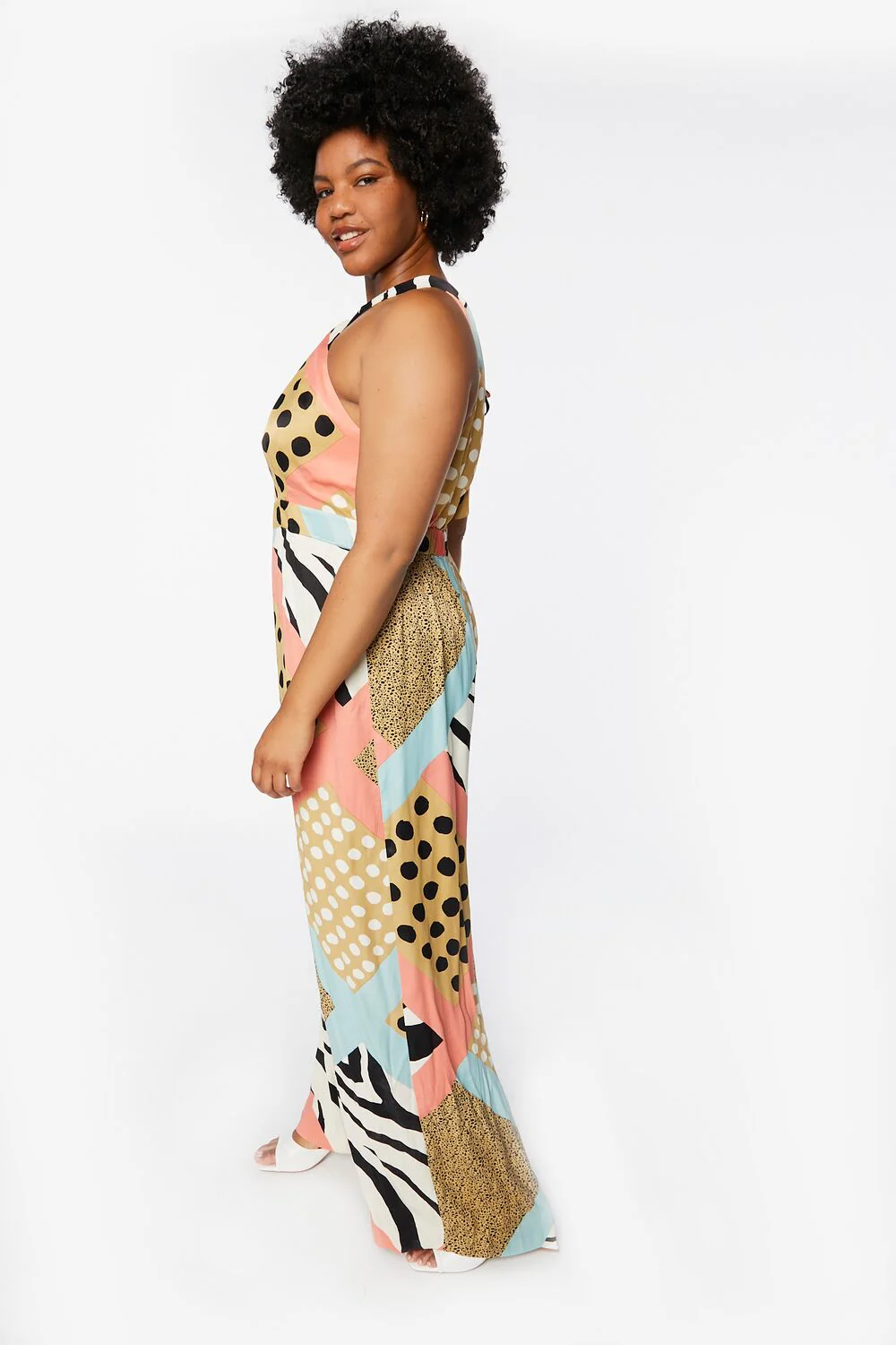Plus Size Mixed Print Wide-Leg Jumpsuit - Image 2