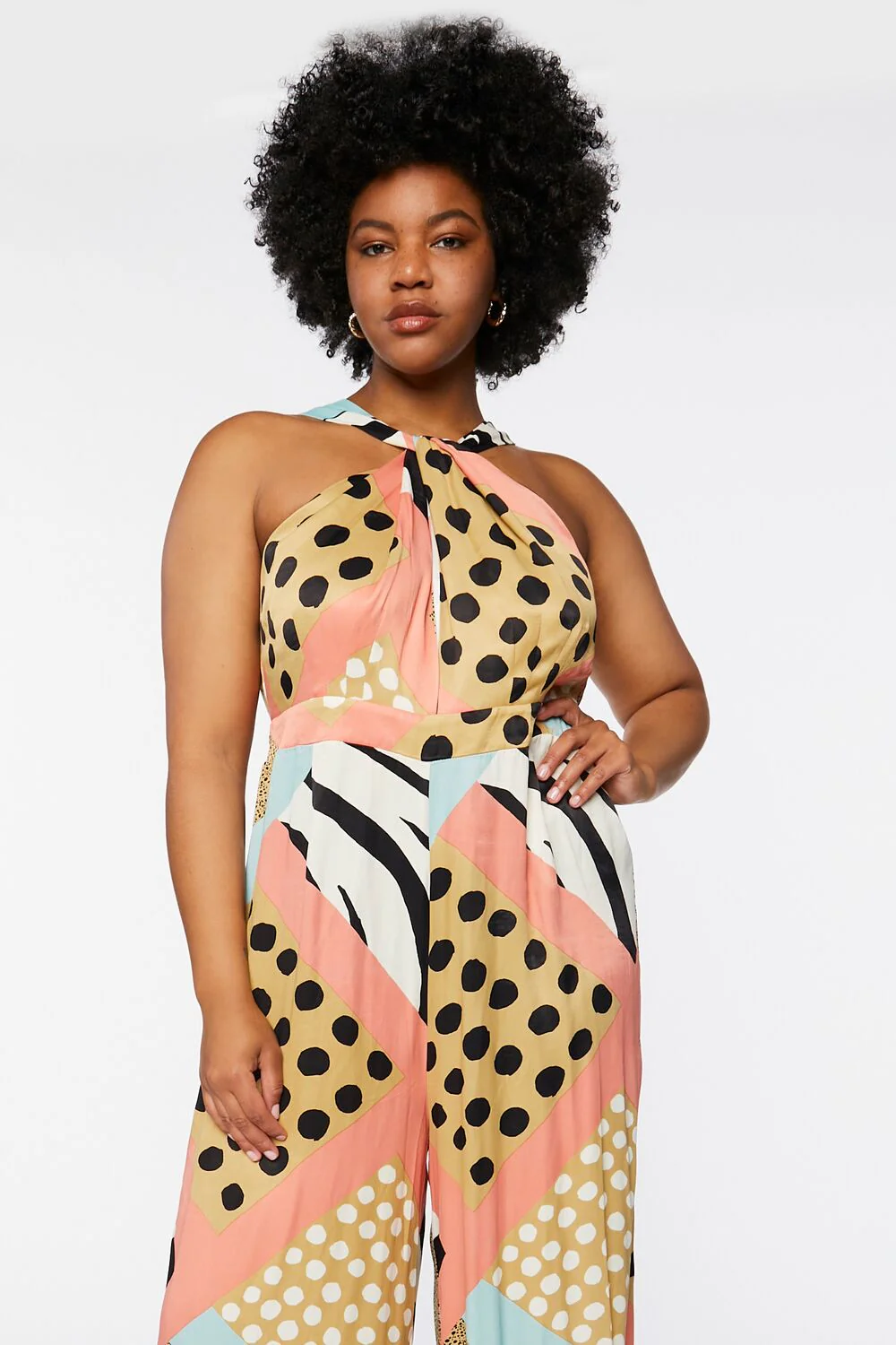 Plus Size Mixed Print Wide-Leg Jumpsuit - Image 4
