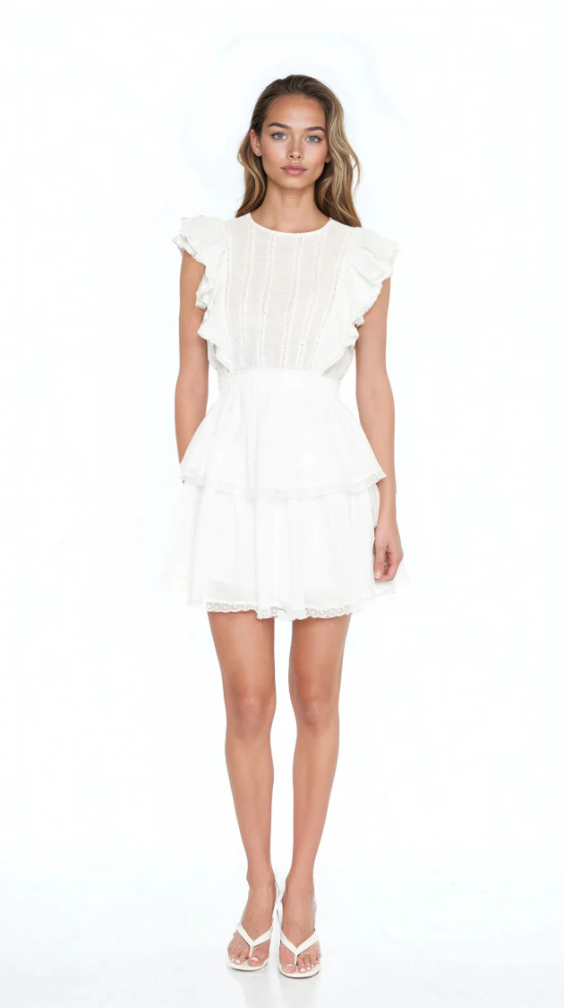 Clip Dot Lace Ruffled Mini Dress - Image 3