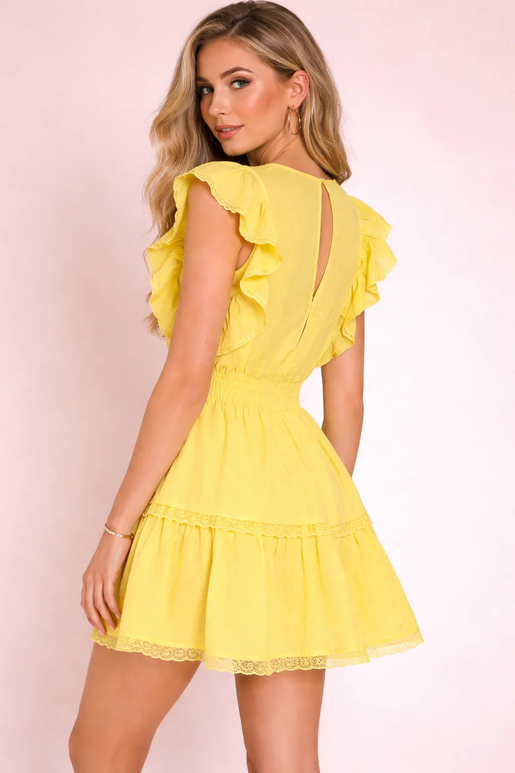 Clip Dot Lace Ruffled Mini Dress - Image 9