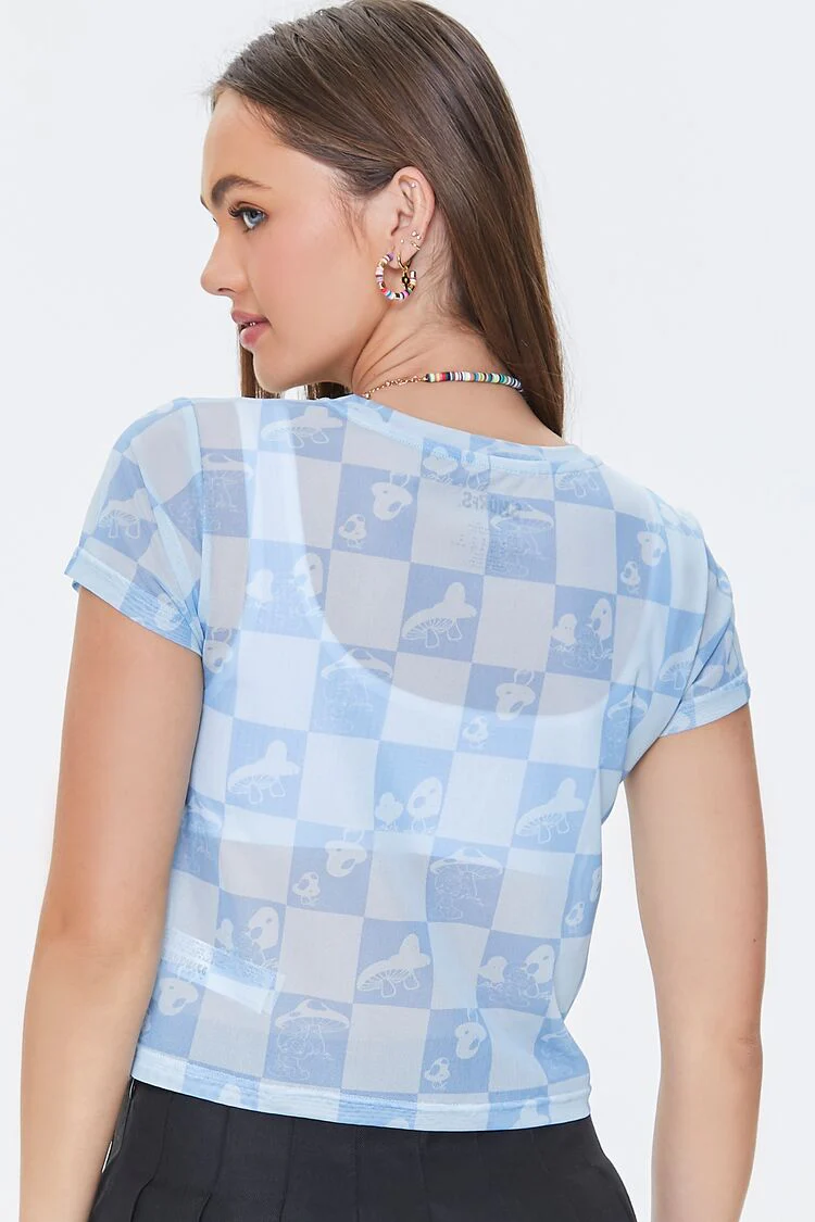 Mushroom Checkered Mesh Tee - Image 3