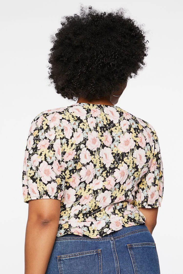 Plus Size Floral Tie-Front Crop Top - Image 3