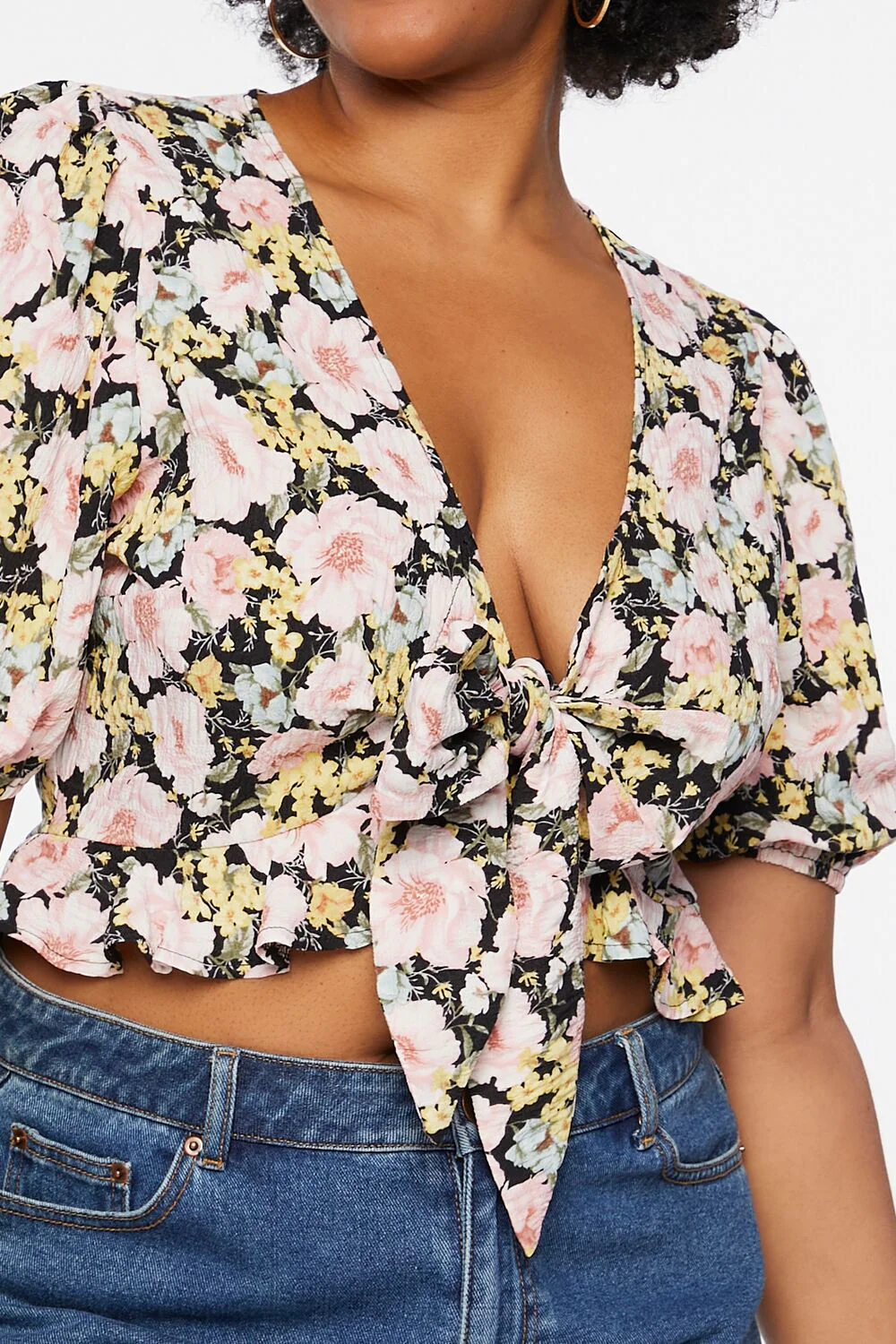 Plus Size Floral Tie-Front Crop Top - Image 5