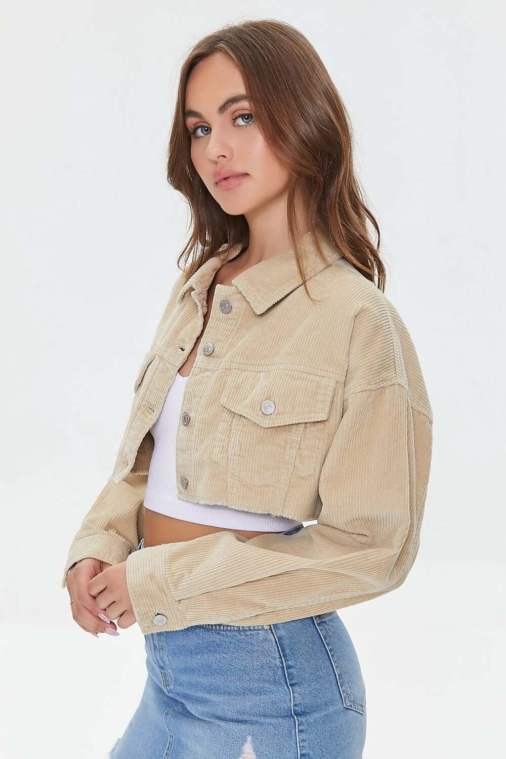 Cropped Frayed Corduroy Jacket - Image 2