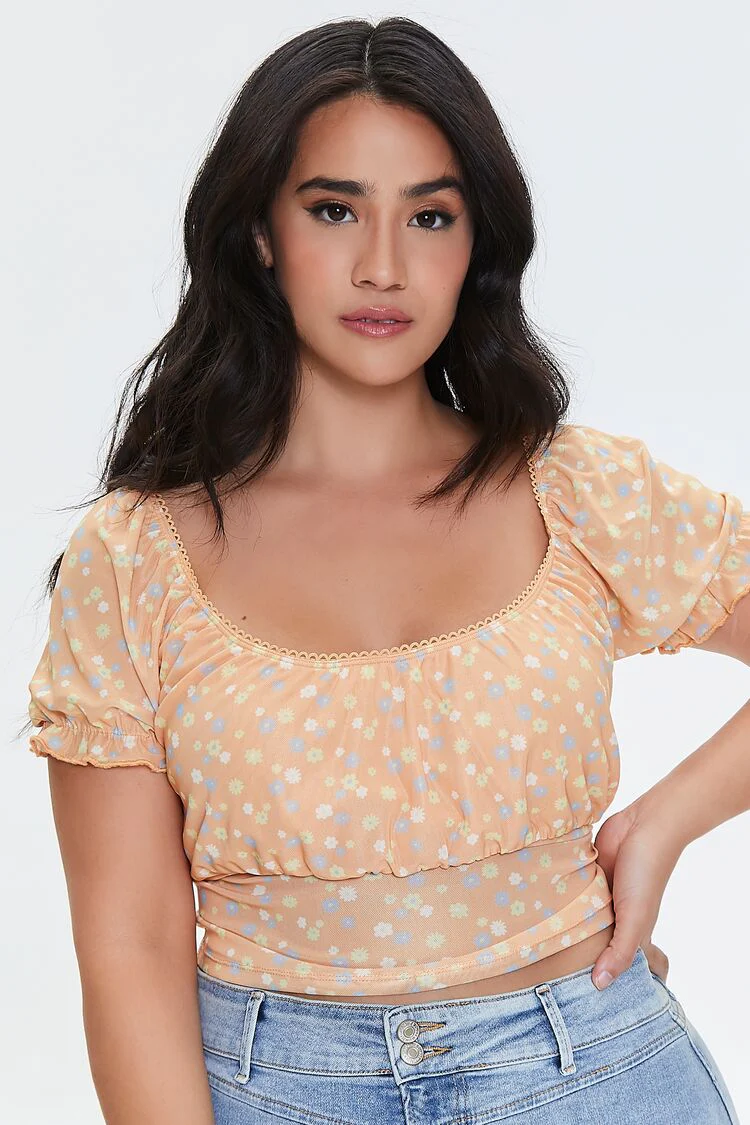 Plus Size Floral Print Crop Top - Image 2